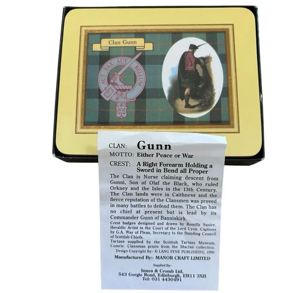 6 Vintage Gunn Clan Manor Craft Coasters